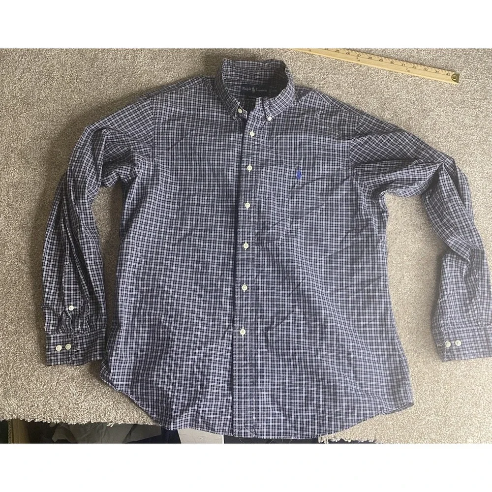 Polo Ralph Lauren Blue‎ Check Plaid Flannel Mens 17-XL Blue Pony Cotton Preppy